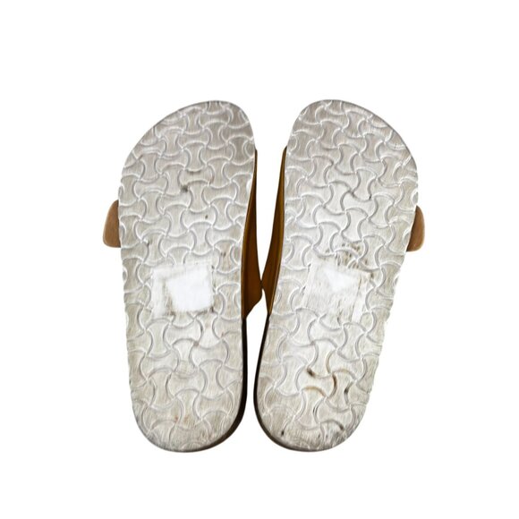 Yellow Suede Buckle Slide Sandals With Cork Sole - Picture 7 of 7